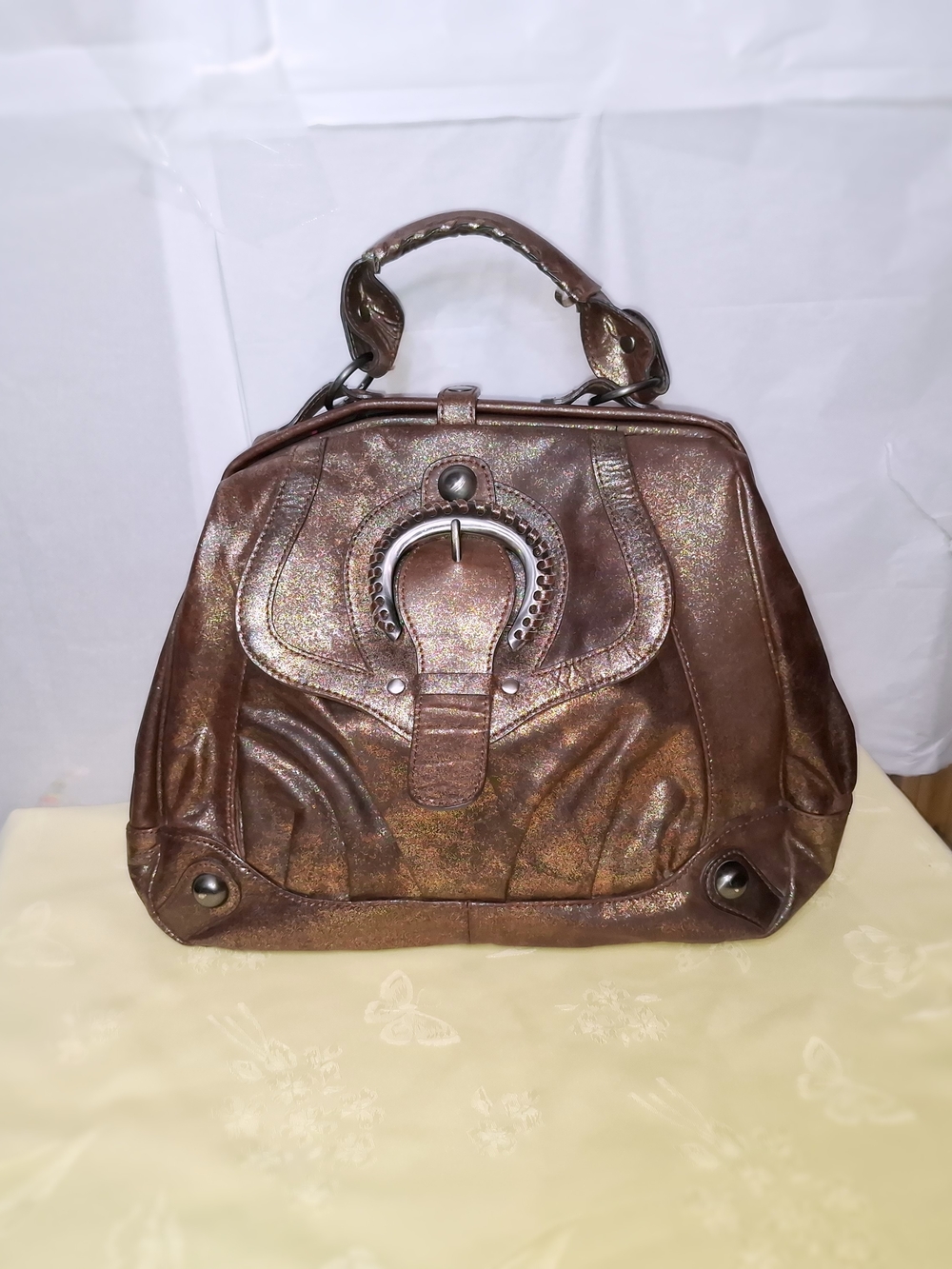Rare HYPE Metallic Costa del Sol Bronze Leather Satchel Shoulder Handbag